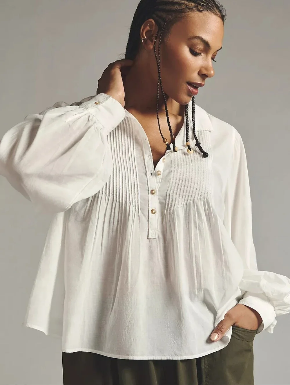 Anthropologie Pilcro White Puff Sleeve Relaxed Top XS